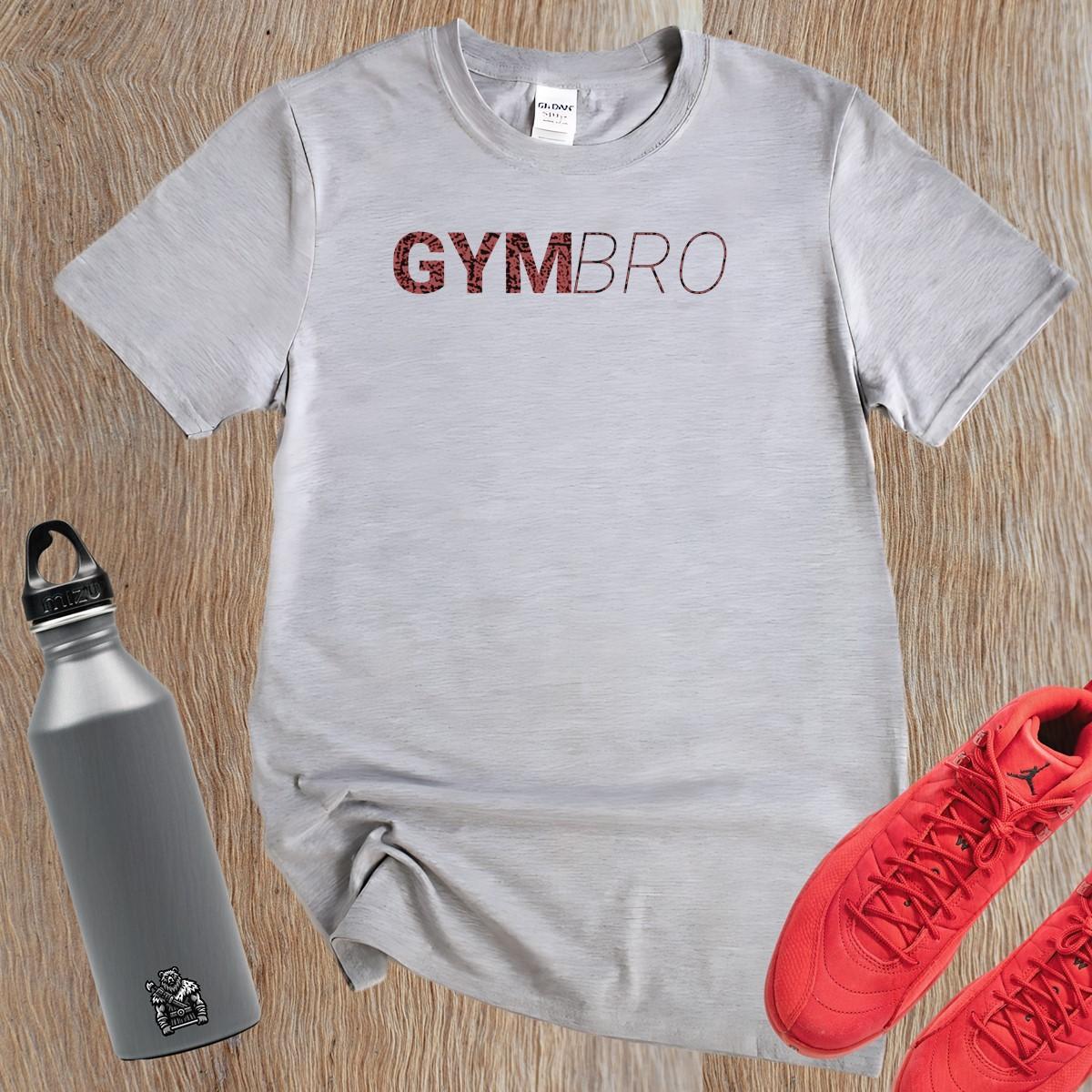 "Bold 'GYMBRO' T-shirt design showcasing strength and motivation, perfect for serious fitness enthusiasts at the gym or casual wear."