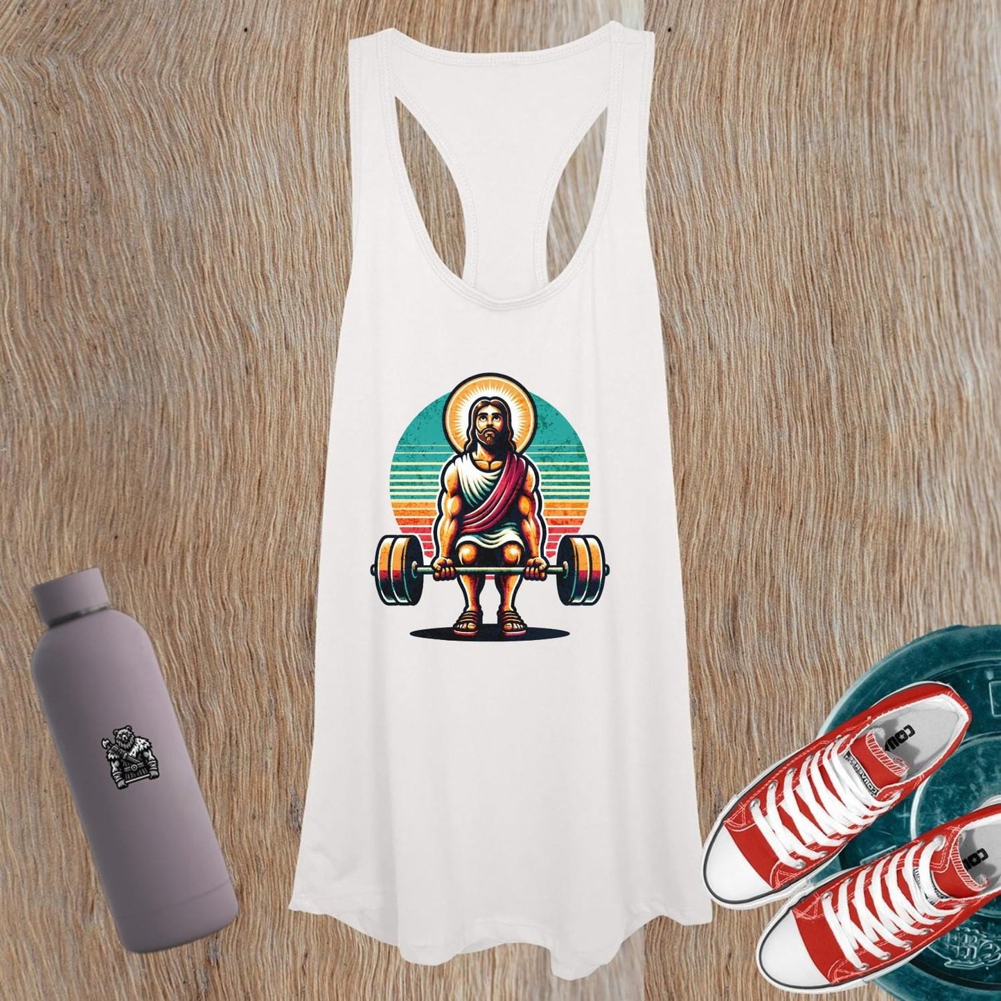 Alt text: "Women's gym tank top with bold graphic design, perfect for workouts or casual wear. Ideal for fitness enthusiasts seeking style."