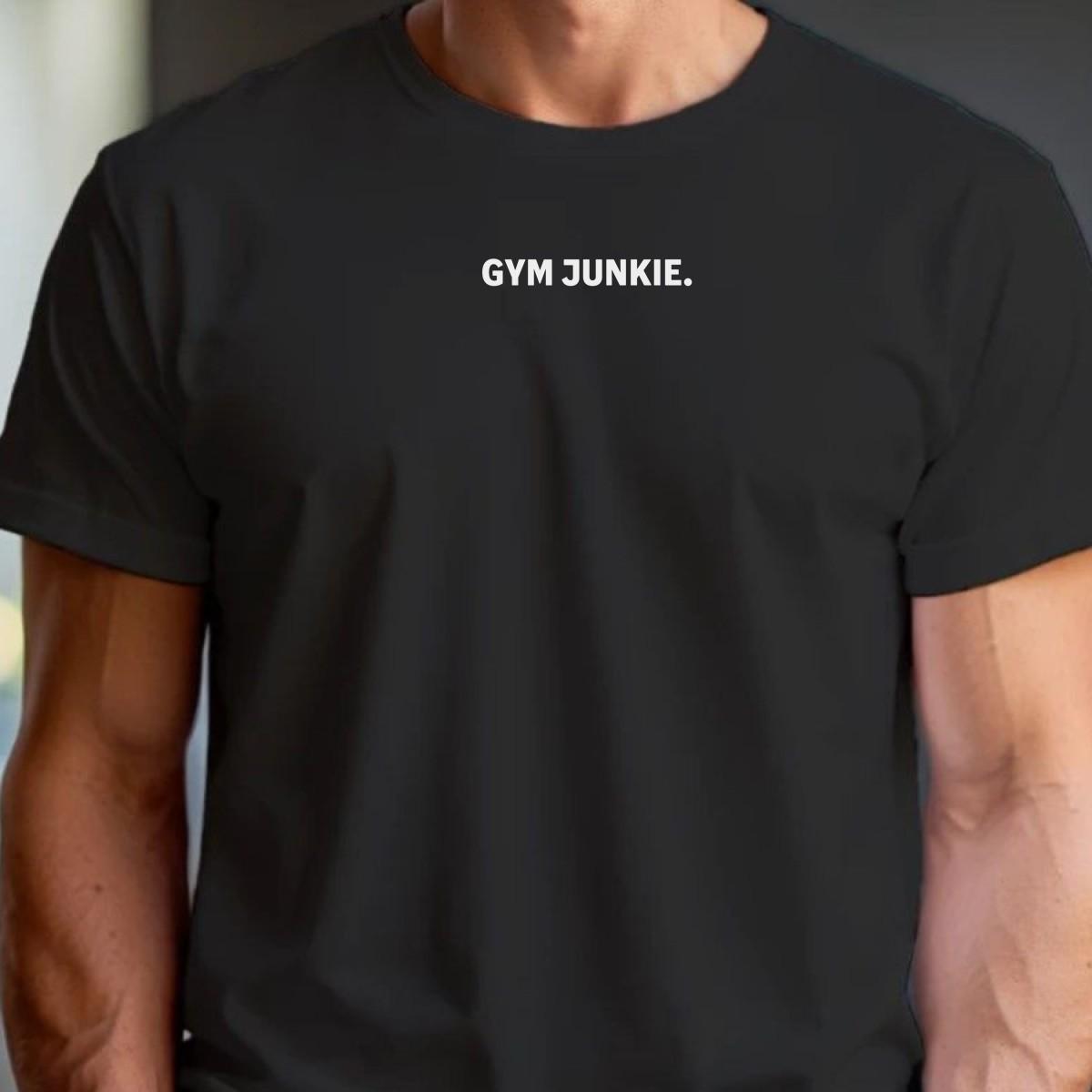 "Bold 'Gym Junkie' T-shirt featuring stylish typography, perfect for fitness enthusiasts. Ideal for workouts or casual outings."