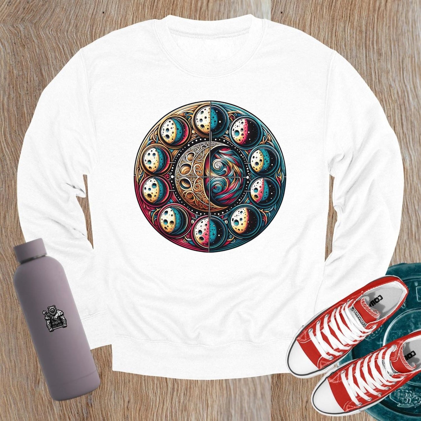 "Colorful gym sweatshirt featuring a dynamic galactic print, perfect for fitness enthusiasts seeking unique style and comfort."