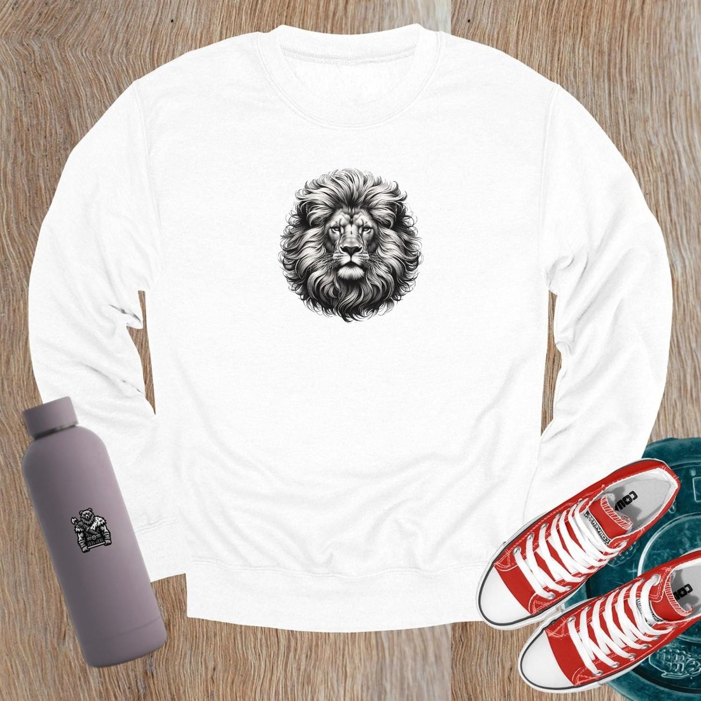 "Fierce lion graphic sweatshirt for gym enthusiasts, showcasing a powerful lion design symbolizing strength and resilience for workouts."