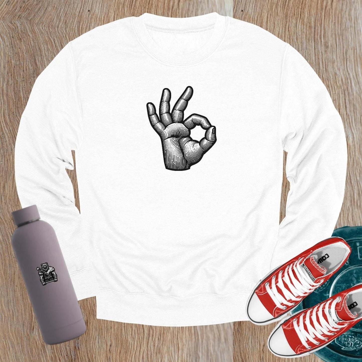 "Graphic gym crewneck sweatshirt for active lifestyle, featuring bold design, relaxed fit, and perfect for workouts or casual wear."