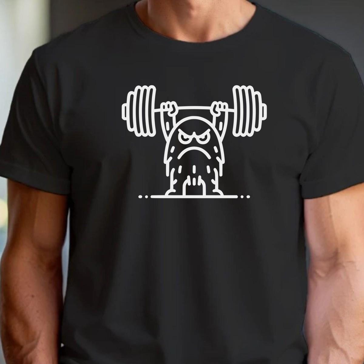 "Bold gym T-shirt featuring a fierce weightlifting monster design. Ideal for fitness enthusiasts, showcasing strength and motivation."