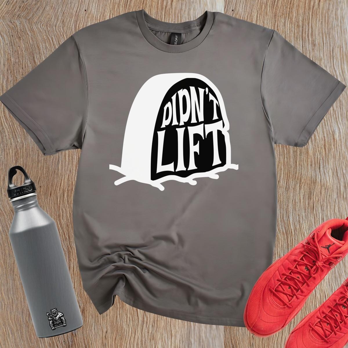 Alt text: "Men's 'Didn't Lift' gym t-shirt featuring a playful design, perfect for fitness enthusiasts who value hard work and humor."