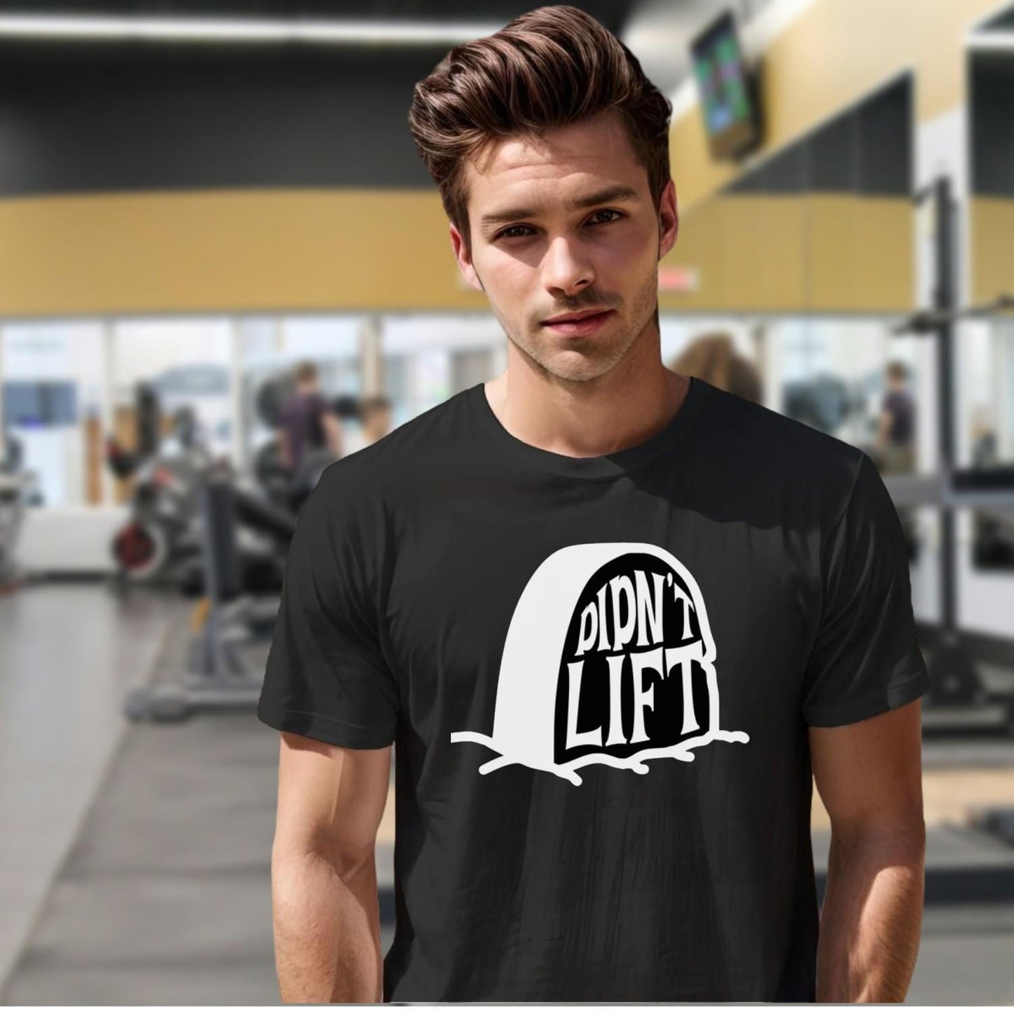 Alt text: "Men's 'Didn't Lift' gym t-shirt featuring a playful design, perfect for fitness enthusiasts who value hard work and humor."