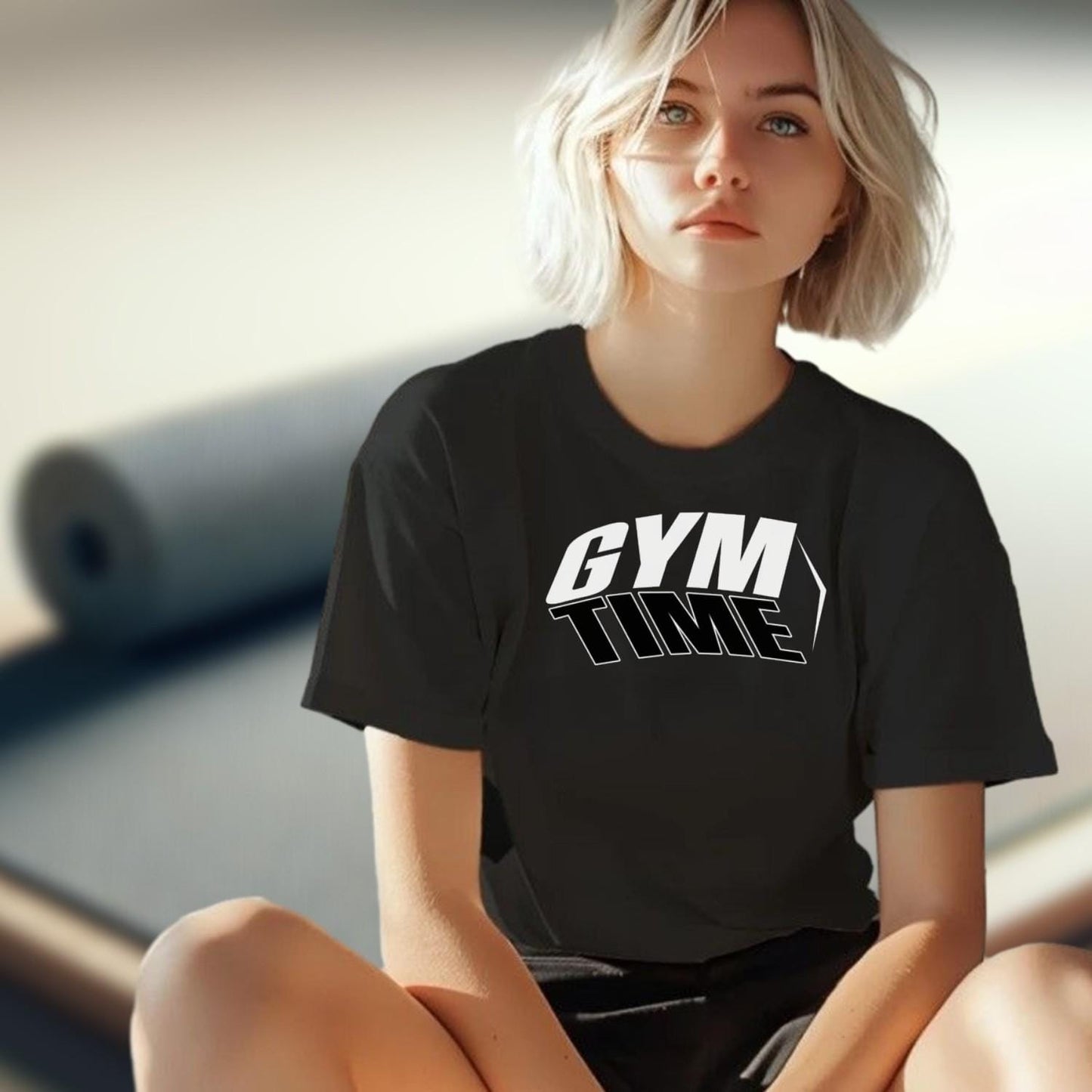 "Bold 'GYM TIME' graphic T-shirt for athletes, showcasing a motivational design ideal for workouts, casual wear, or lounging."