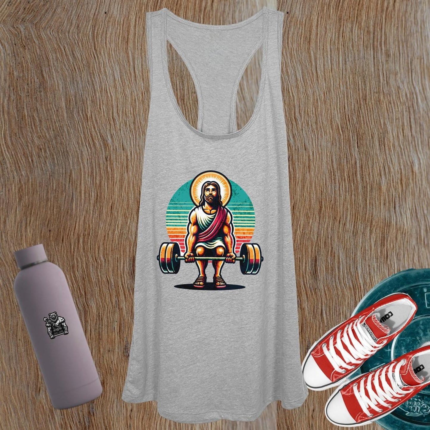 Alt text: "Women's gym tank top with bold graphic design, perfect for workouts or casual wear. Ideal for fitness enthusiasts seeking style."