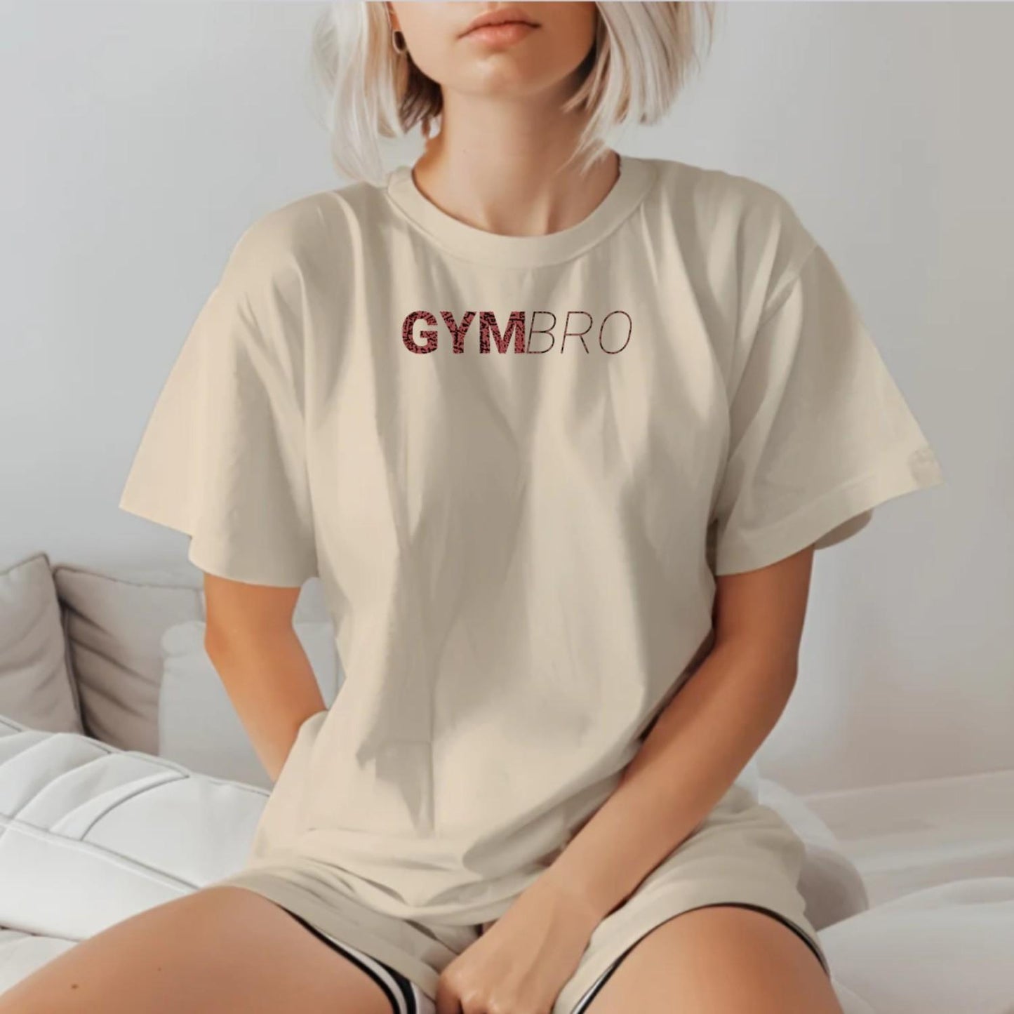 "Bold 'GYMBRO' T-shirt design showcasing strength and motivation, perfect for serious fitness enthusiasts at the gym or casual wear."