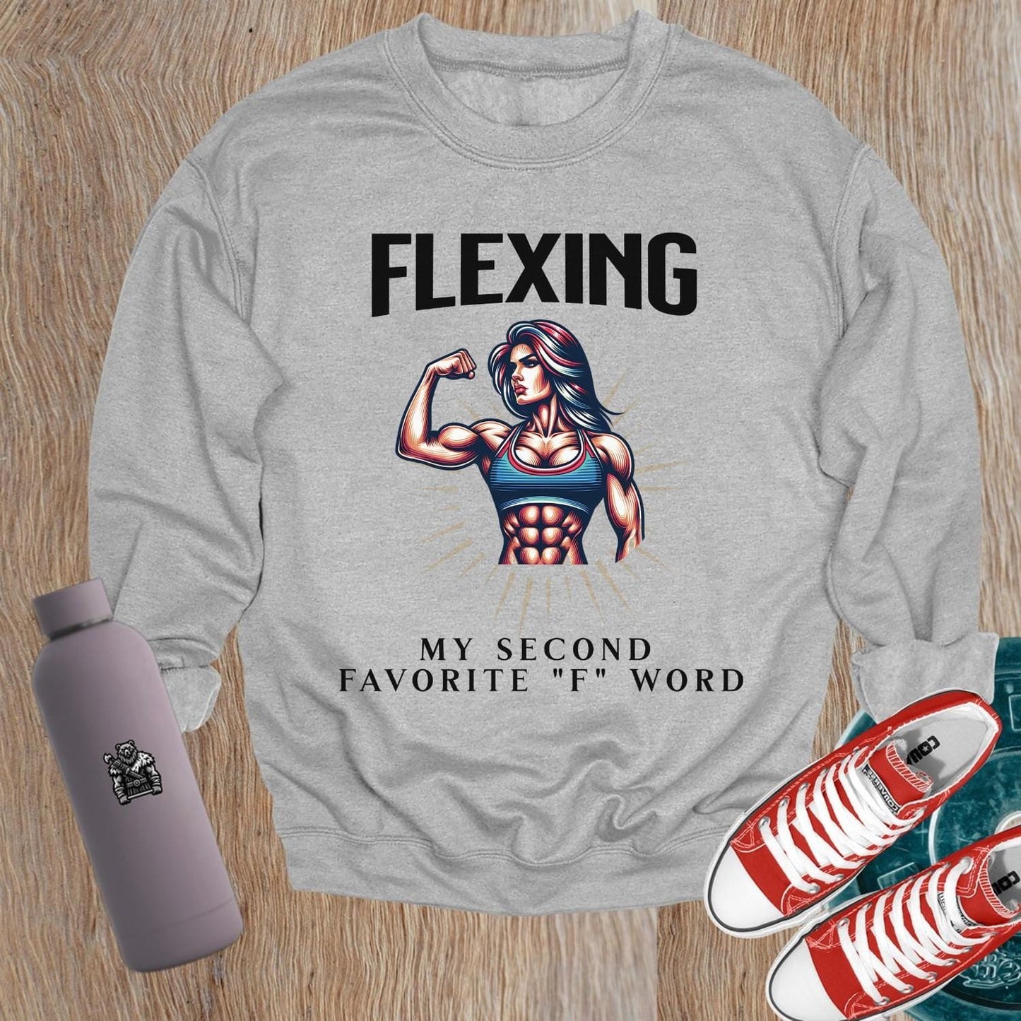 "Bold gym sweatshirt featuring an inspiring fitness graphic, designed for comfort and style, perfect for workouts and casual wear."