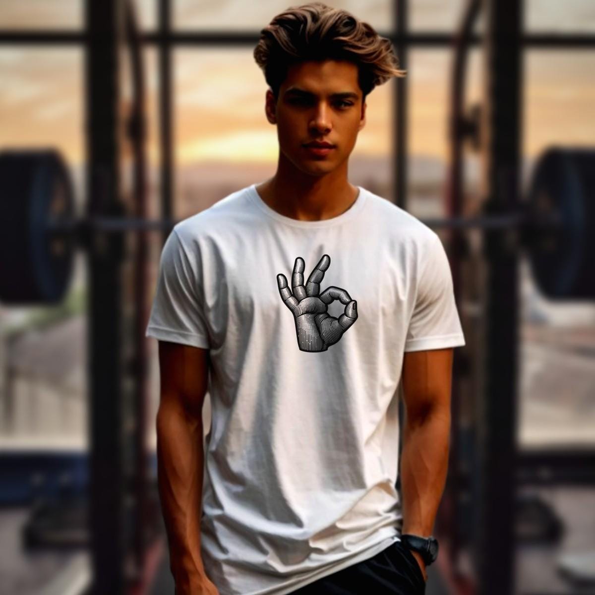 Alt text: "Dynamic gym T-shirt featuring a bold, motivational graphic design for fitness enthusiasts. Perfect for workouts and casual wear."