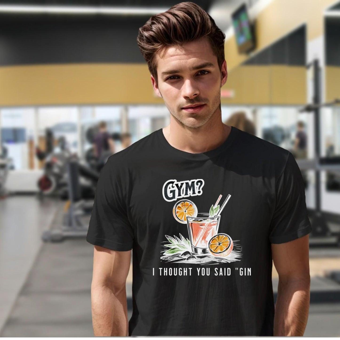 Alt text: "Cheeky 'I Thought You Said Gin' T-shirt for gym lovers, featuring a playful design perfect for workouts and casual outings."