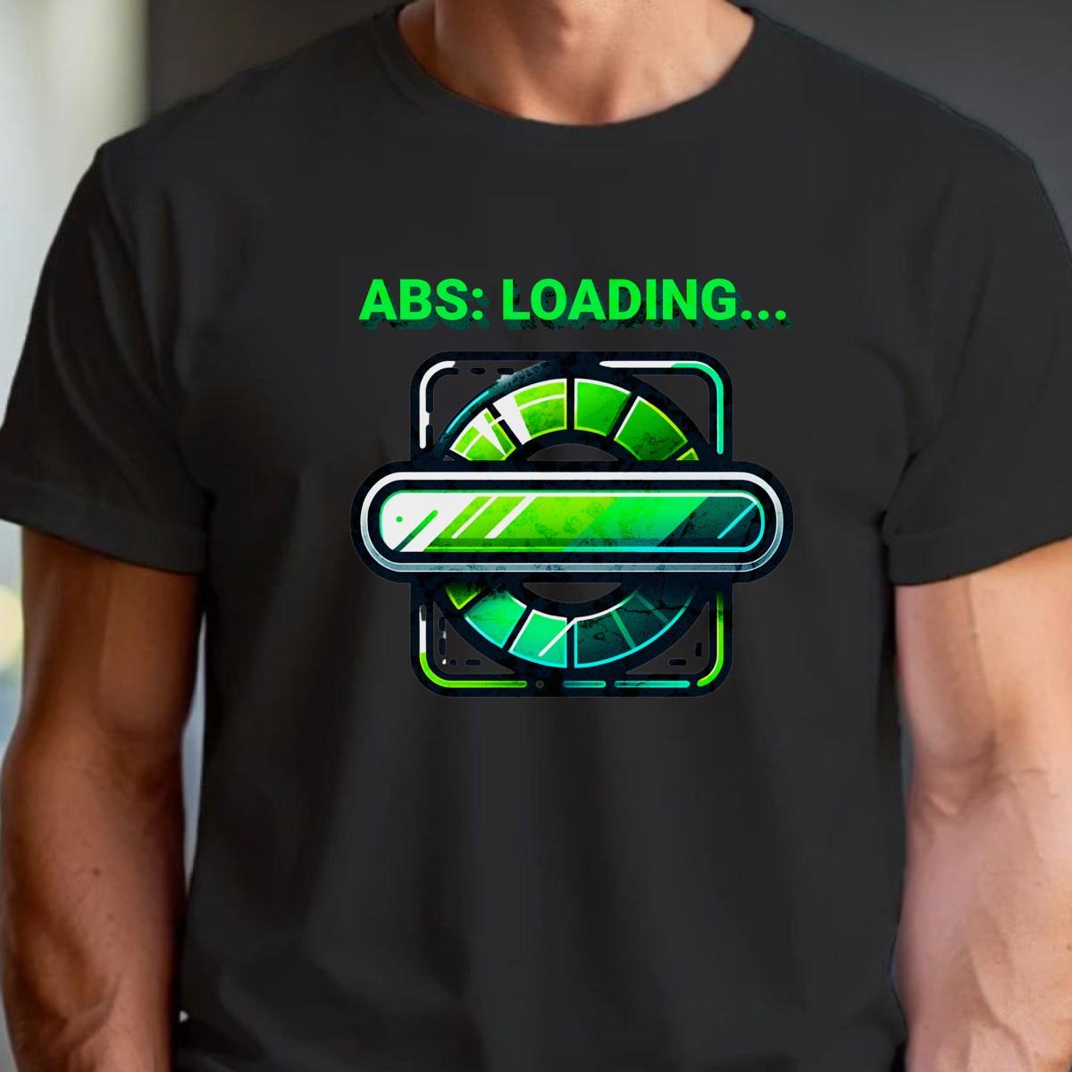 "Vibrant gym T-shirt featuring 'ABS: LOADING...' design, perfect for athletes and fitness enthusiasts, showcasing style and motivation."