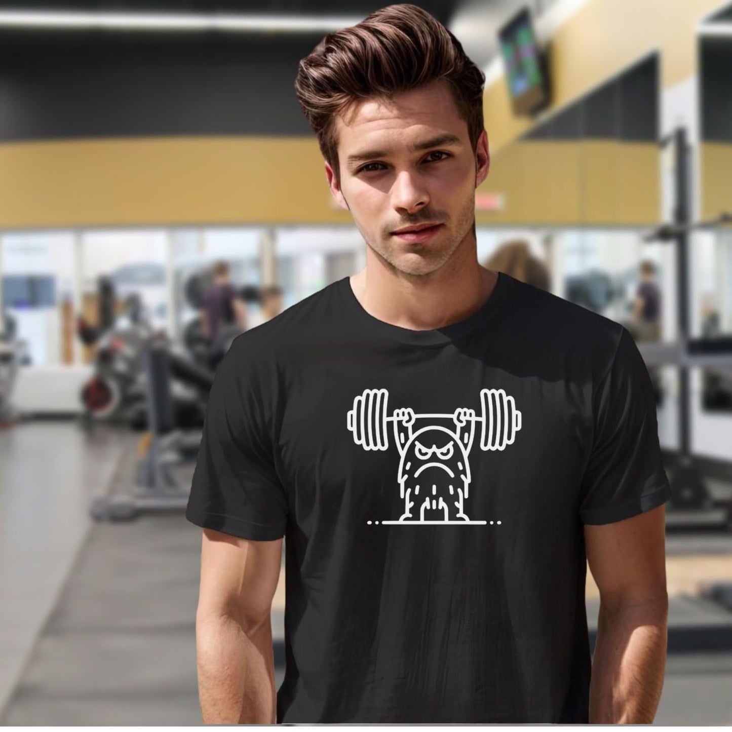 "Bold gym T-shirt featuring a fierce weightlifting monster design. Ideal for fitness enthusiasts, showcasing strength and motivation."