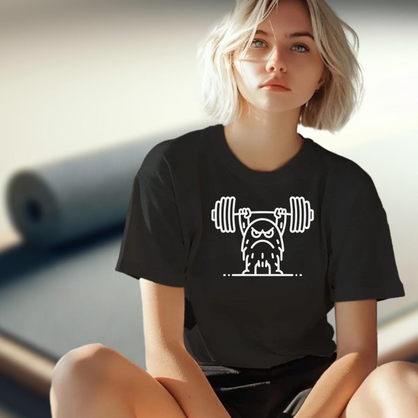 "Bold gym T-shirt featuring a fierce weightlifting monster design. Ideal for fitness enthusiasts, showcasing strength and motivation."