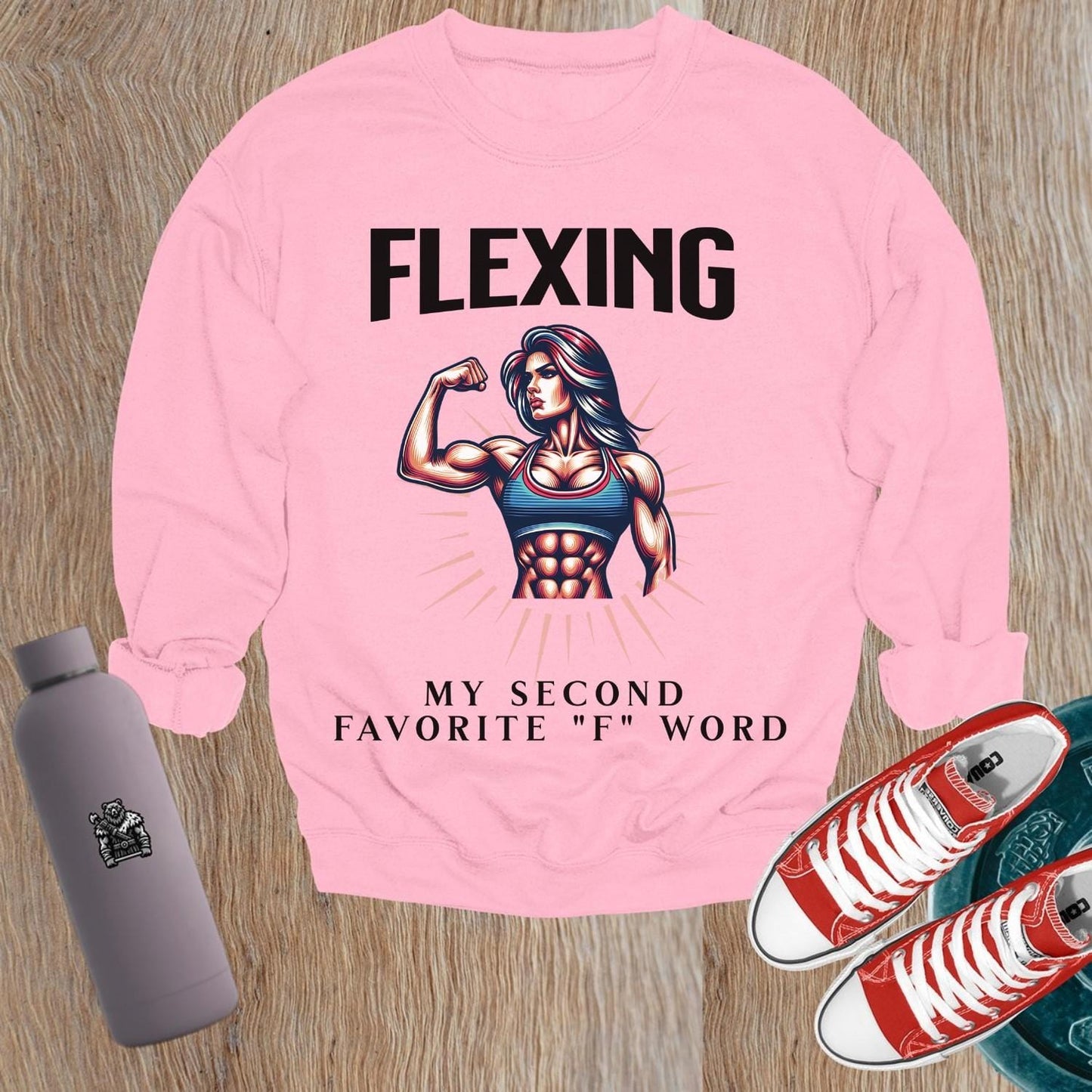 "Bold gym sweatshirt featuring an inspiring fitness graphic, designed for comfort and style, perfect for workouts and casual wear."