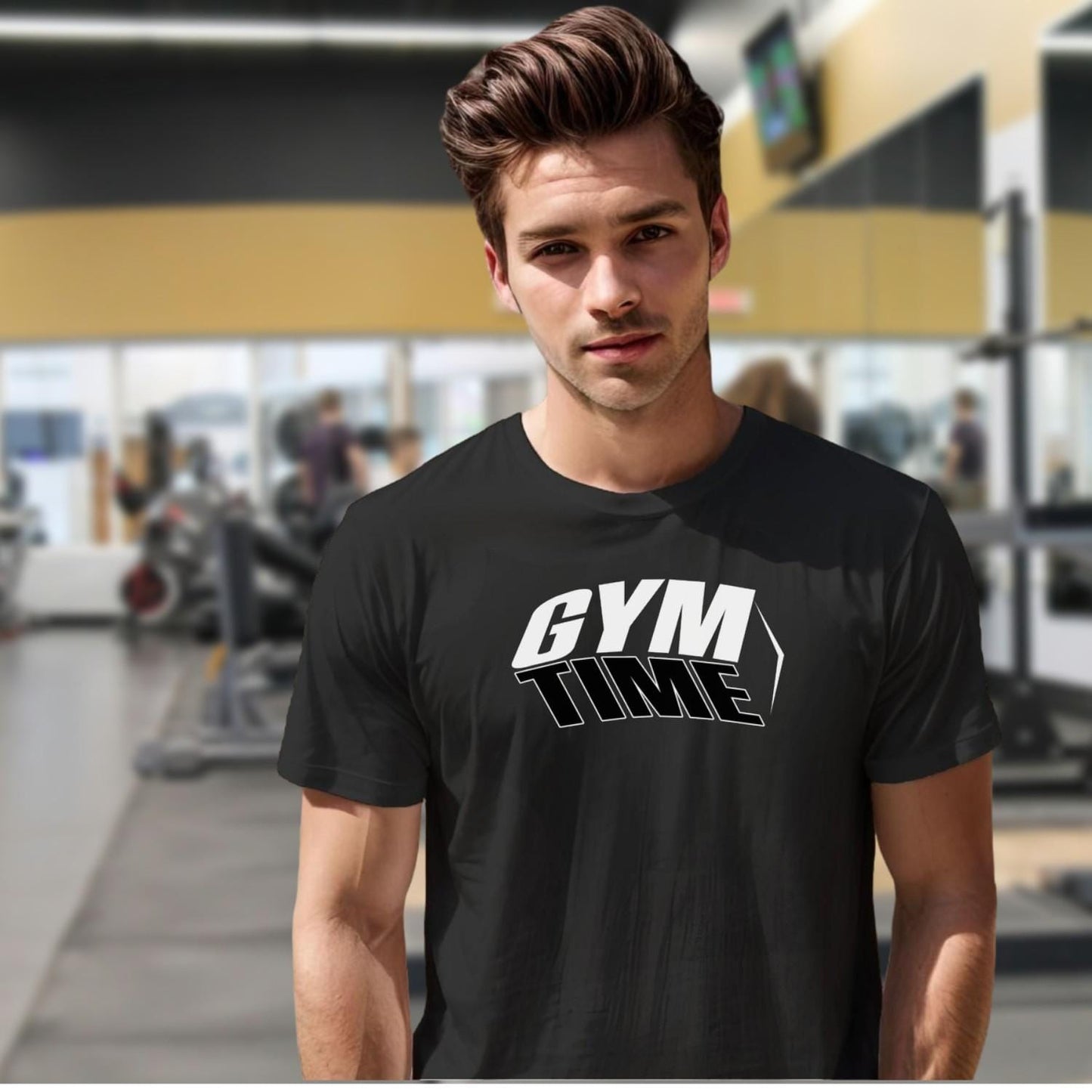 "Bold 'GYM TIME' graphic T-shirt for athletes, showcasing a motivational design ideal for workouts, casual wear, or lounging."