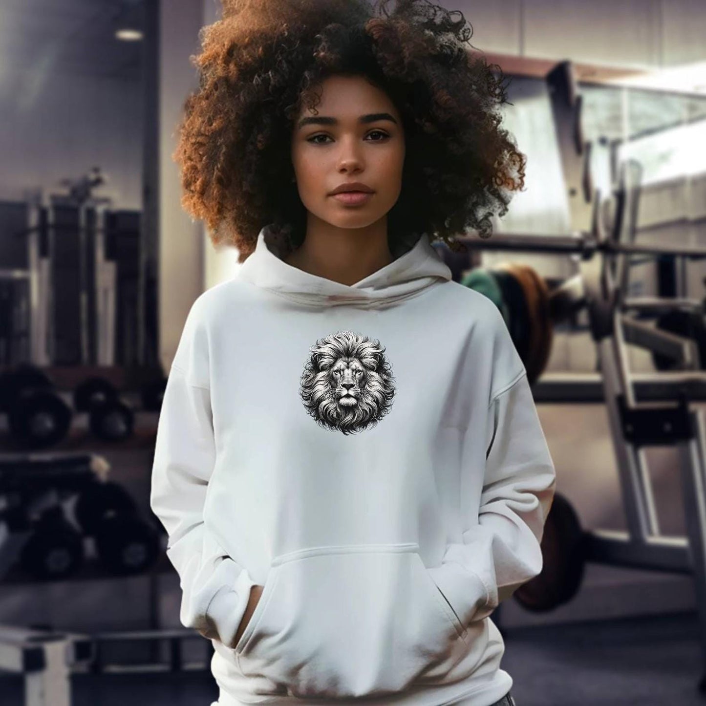 "Stylish Lion Hoodie featuring bold lion graphic, symbolizing strength and resilience, ideal for workouts and casual wear."
