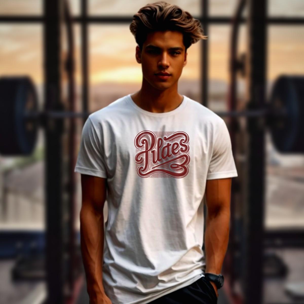 Alt text: "Stylish Pilates T-shirt featuring a bold, intricate graphic embodying wellness and discipline, perfect for fitness enthusiasts."