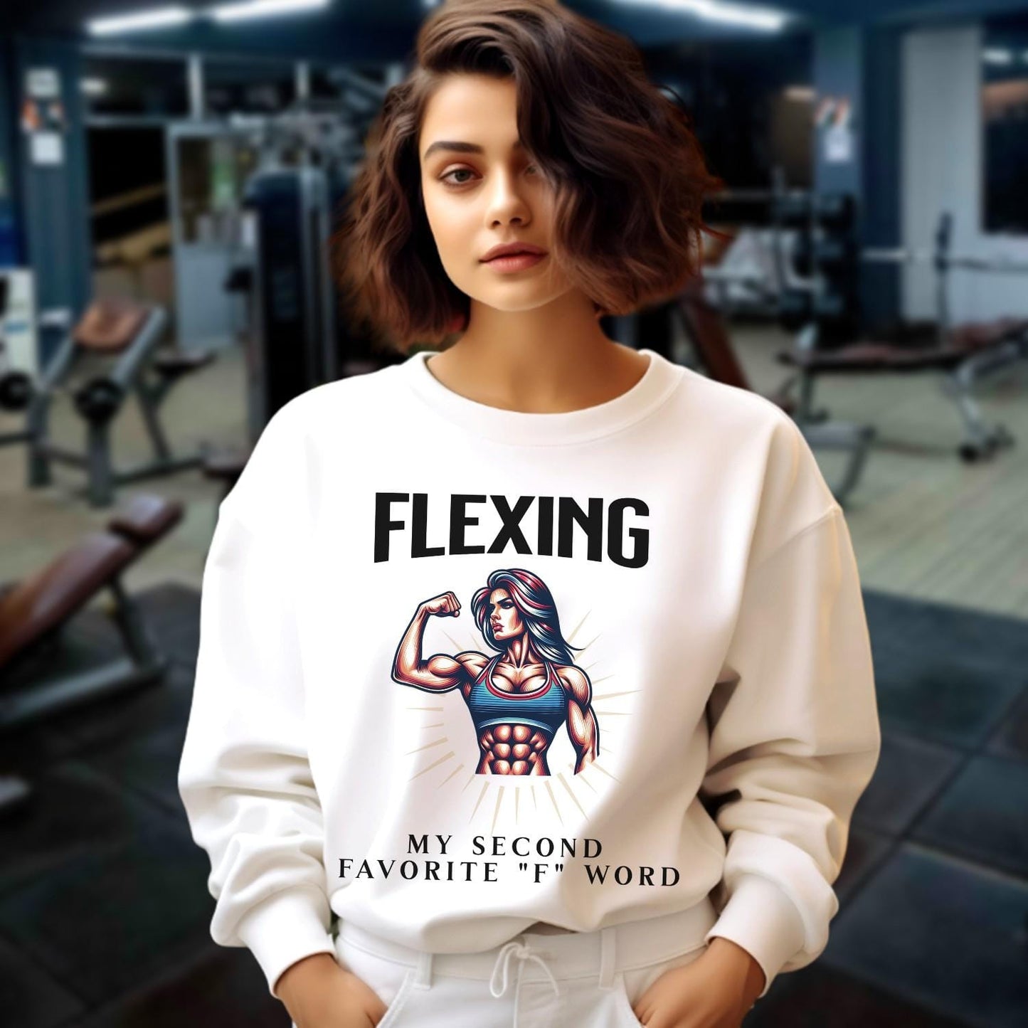 "Bold gym sweatshirt featuring an inspiring fitness graphic, designed for comfort and style, perfect for workouts and casual wear."