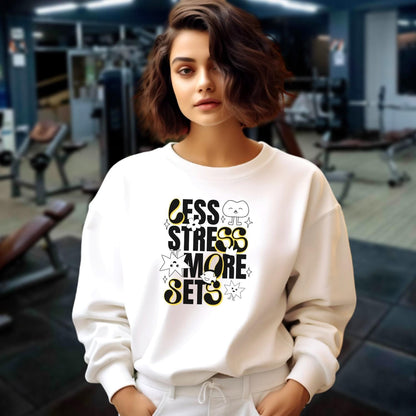 "Vibrant gym sweatshirt with unique designs, ideal for workouts or lounging, paired with leggings for a confident, stylish look."