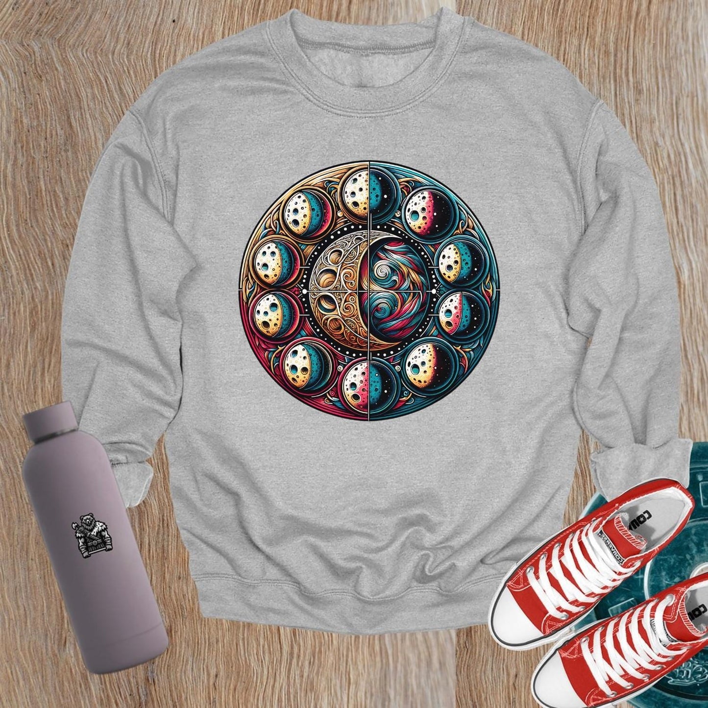 "Colorful gym sweatshirt featuring a dynamic galactic print, perfect for fitness enthusiasts seeking unique style and comfort."
