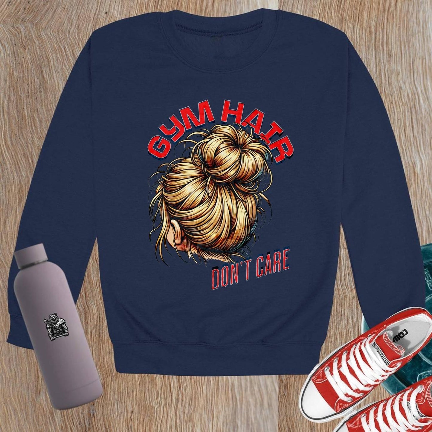 "Bold graphic crewneck sweatshirt for gym wear, promoting fitness and self-expression. Relaxed fit ideal for workouts and casual outings."