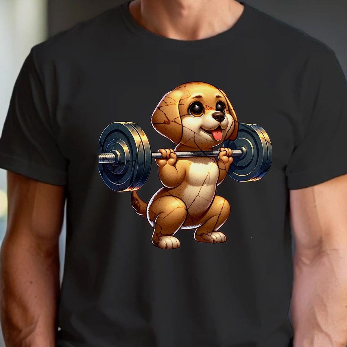 Vibrant gym T-shirt featuring an adorable lifting pup, combining motivation and fun. Perfect for workouts and casual outings.