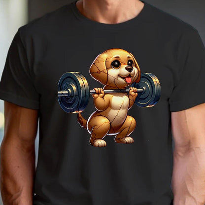 Vibrant gym T-shirt featuring an adorable lifting pup, combining motivation and fun. Perfect for workouts and casual outings.