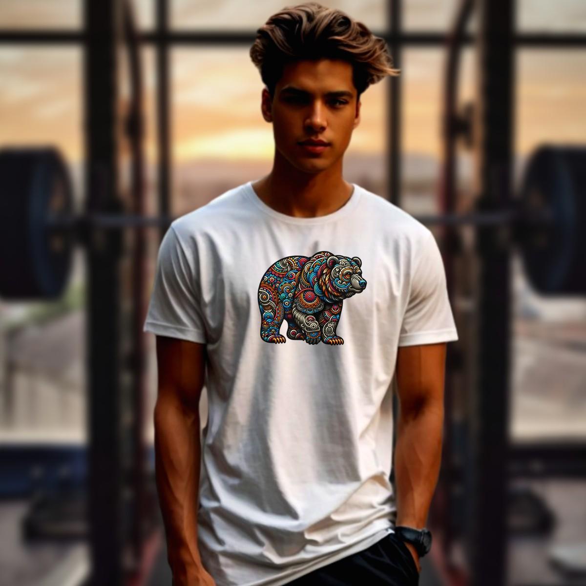 Alt text: "Vibrant Bear Gym T-Shirt featuring an artistic bear design symbolizing strength and resilience, ideal for workouts and fitness enthusiasts."