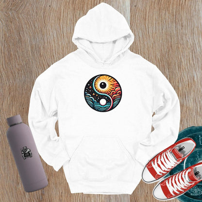 "Vibrant gym hoodie featuring a dynamic yin-yang design, symbolizing balance and harmony, perfect for active workouts and casual style."