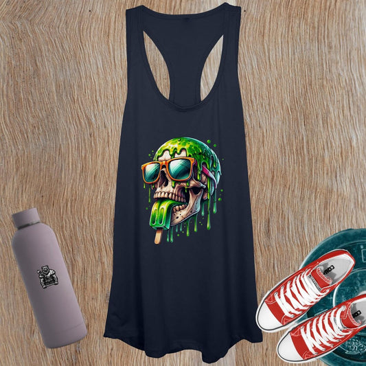 "Women's tank top featuring bold skull graphic, perfect for fearless fitness enthusiasts. Ideal for gym workouts and unique style."
