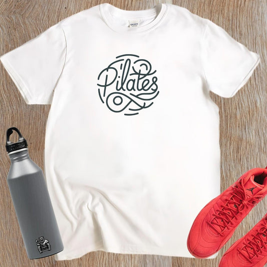 Stylish Pilates T-shirt featuring a modern logo, tailored for comfort and movement, ideal for workouts and casual outings.