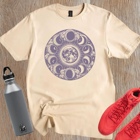 "Stylish Moon Phase T-Shirt for workouts, featuring a celestial design that inspires fitness motivation. Perfect for yoga and running."