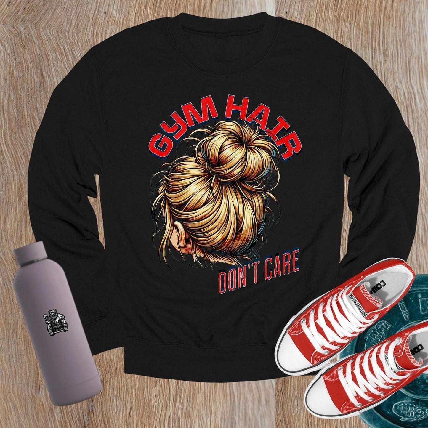 "Bold graphic crewneck sweatshirt for gym wear, promoting fitness and self-expression. Relaxed fit ideal for workouts and casual outings."
