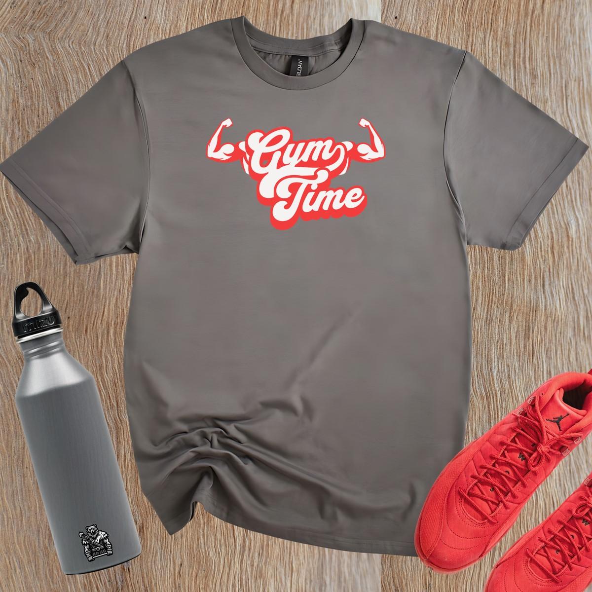 Alt text: "Bold 'Gym Time' T-shirt for fitness enthusiasts, featuring an eye-catching design that symbolizes strength and determination in workouts."
