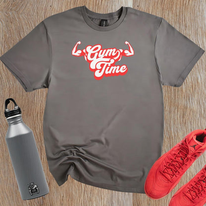 Alt text: "Bold 'Gym Time' T-shirt for fitness enthusiasts, featuring an eye-catching design that symbolizes strength and determination in workouts."