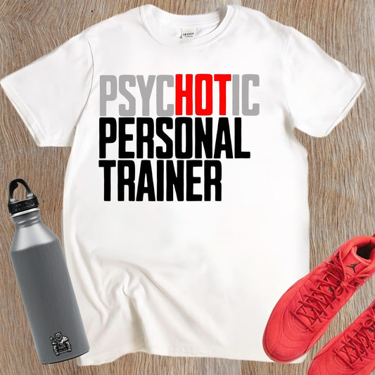"Bold 'Psychotic' gym T-shirt featuring striking graphics, designed for fitness enthusiasts to showcase determination and confidence."