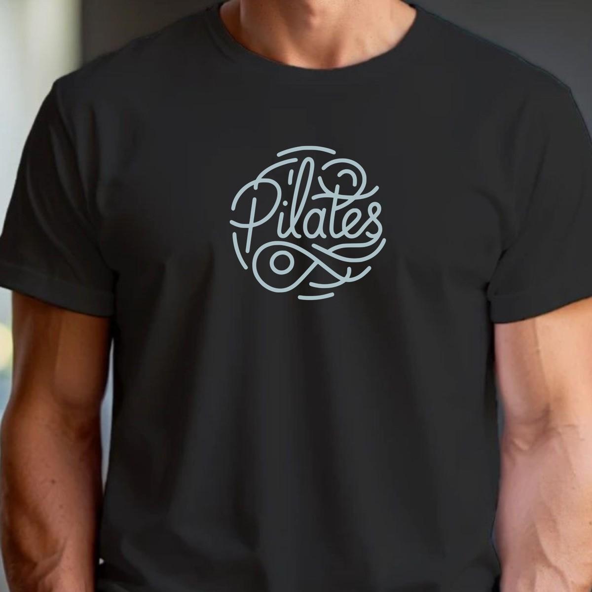 "Stylish Pilates T-shirt featuring an eye-catching graphic, perfect for fitness enthusiasts, combining comfort and motivation for workouts."