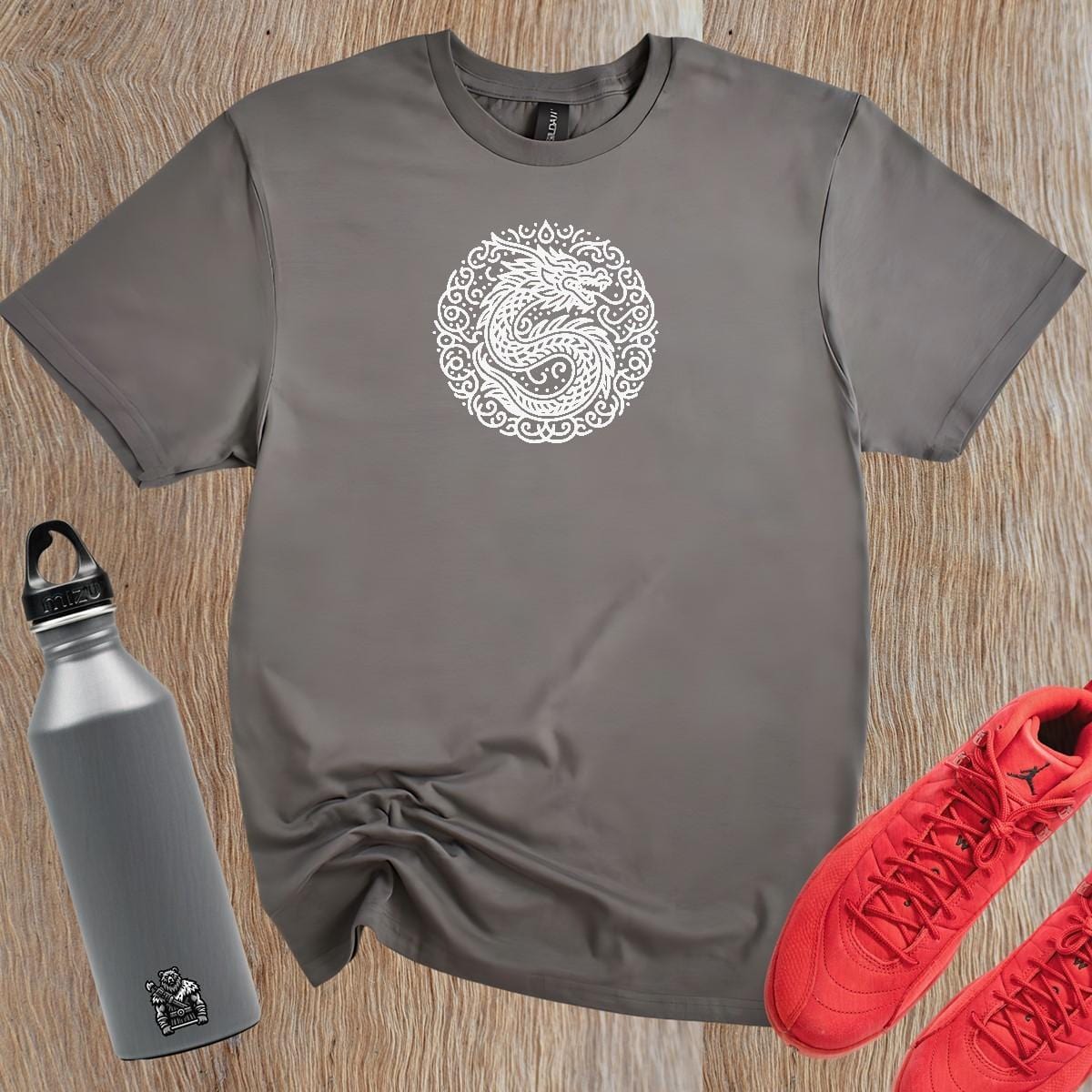 Bold dragon graphic T-shirt for gym enthusiasts, symbolizing strength and resilience. Perfect fit for workouts, showcasing community spirit.