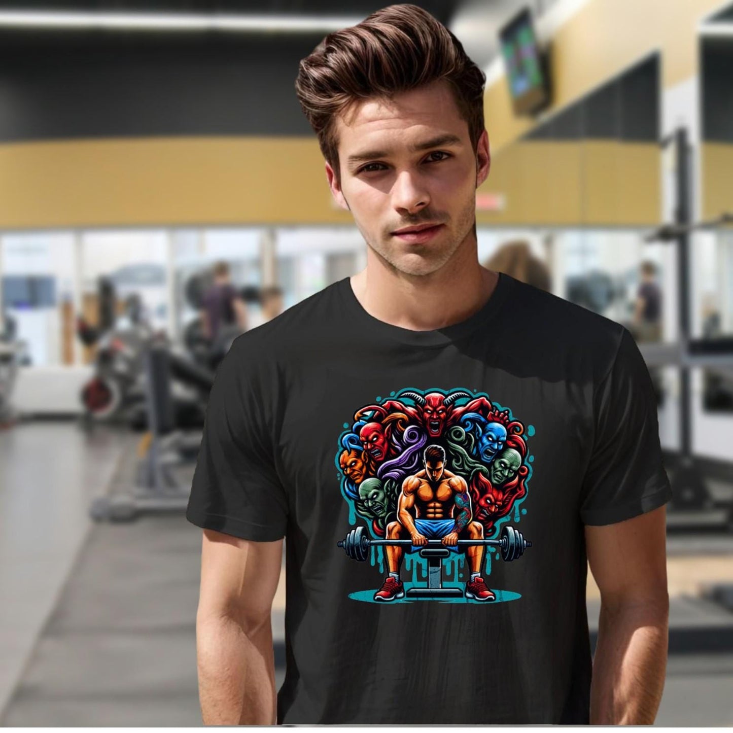 "Dynamic gym T-shirt featuring a powerful beast graphic symbolizing strength and resilience, perfect for fitness enthusiasts to inspire workouts."