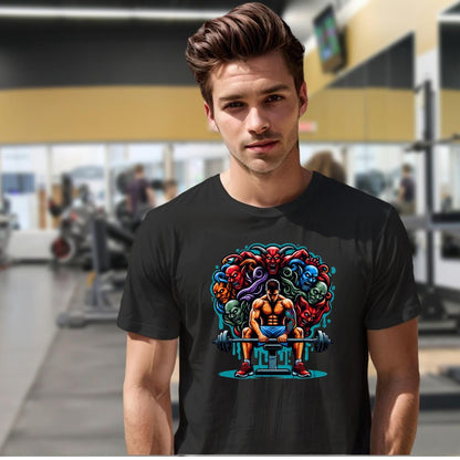"Dynamic gym T-shirt featuring a powerful beast graphic symbolizing strength and resilience, perfect for fitness enthusiasts to inspire workouts."