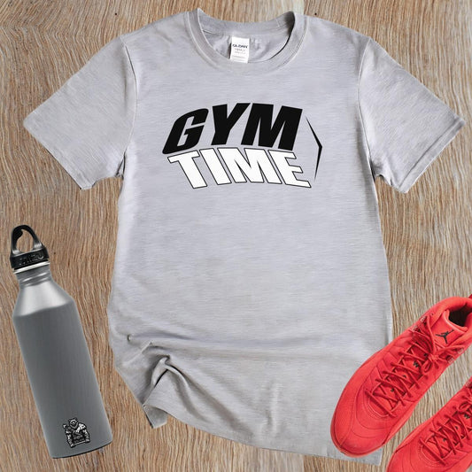 "Bold graphic gym T-Shirt featuring 'TIME' slogan, perfect for workouts and casual wear. Stylish and motivational athletic wear."