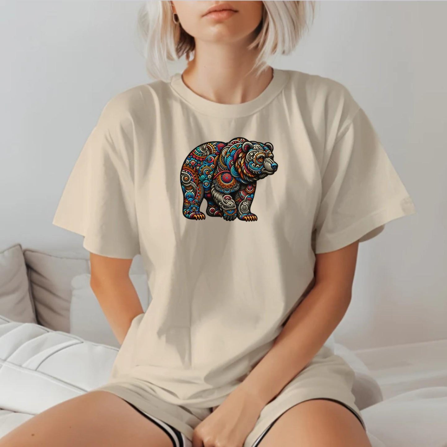 Alt text: "Vibrant Bear Gym T-Shirt featuring an artistic bear design symbolizing strength and resilience, ideal for workouts and fitness enthusiasts."