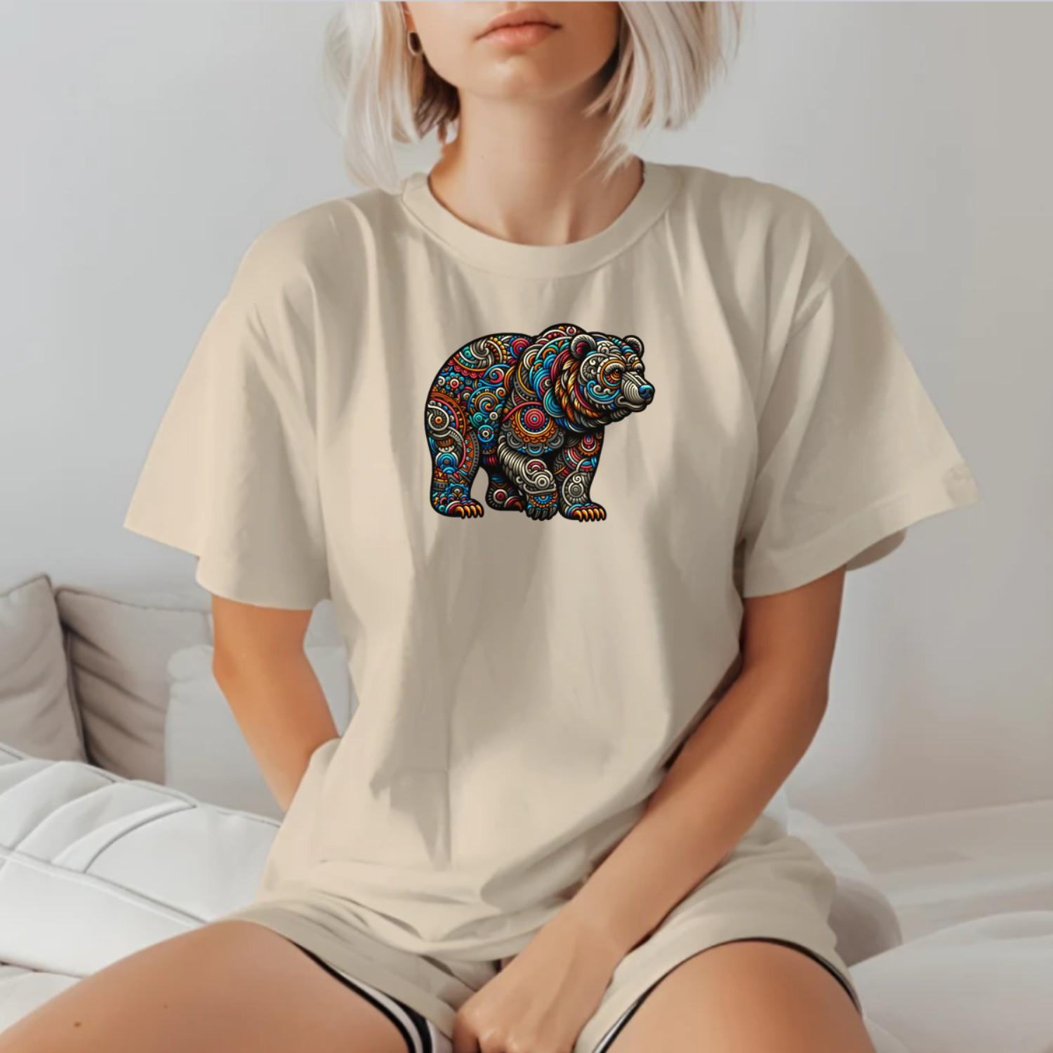 Alt text: "Vibrant Bear Gym T-Shirt featuring an artistic bear design symbolizing strength and resilience, ideal for workouts and fitness enthusiasts."
