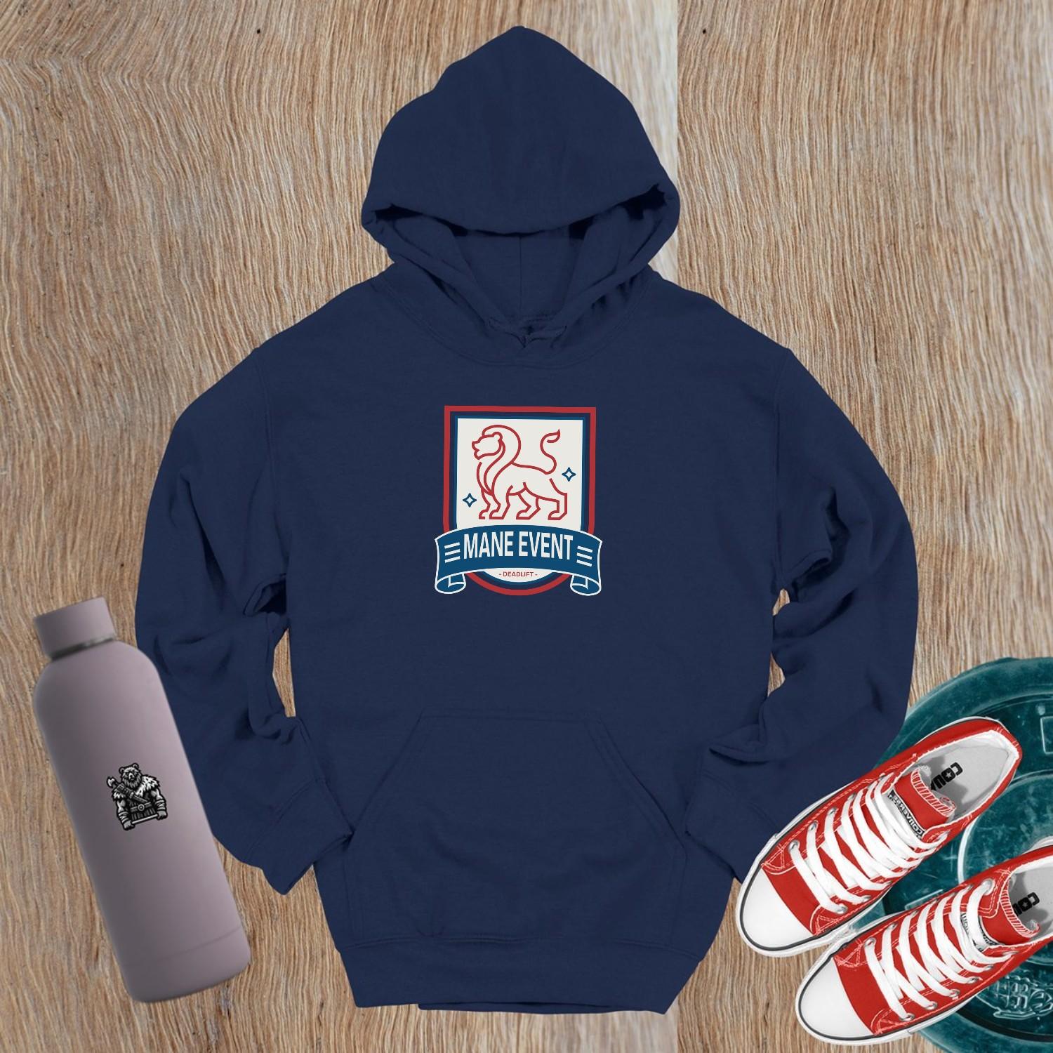 "Bold lion emblem hoodie for gym wear, ideal for lifters. Stylish design complements workouts, warm-ups, and post-gym relaxation."