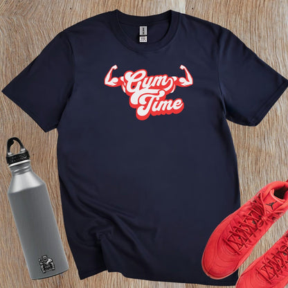 Alt text: "Bold 'Gym Time' T-shirt for fitness enthusiasts, featuring an eye-catching design that symbolizes strength and determination in workouts."