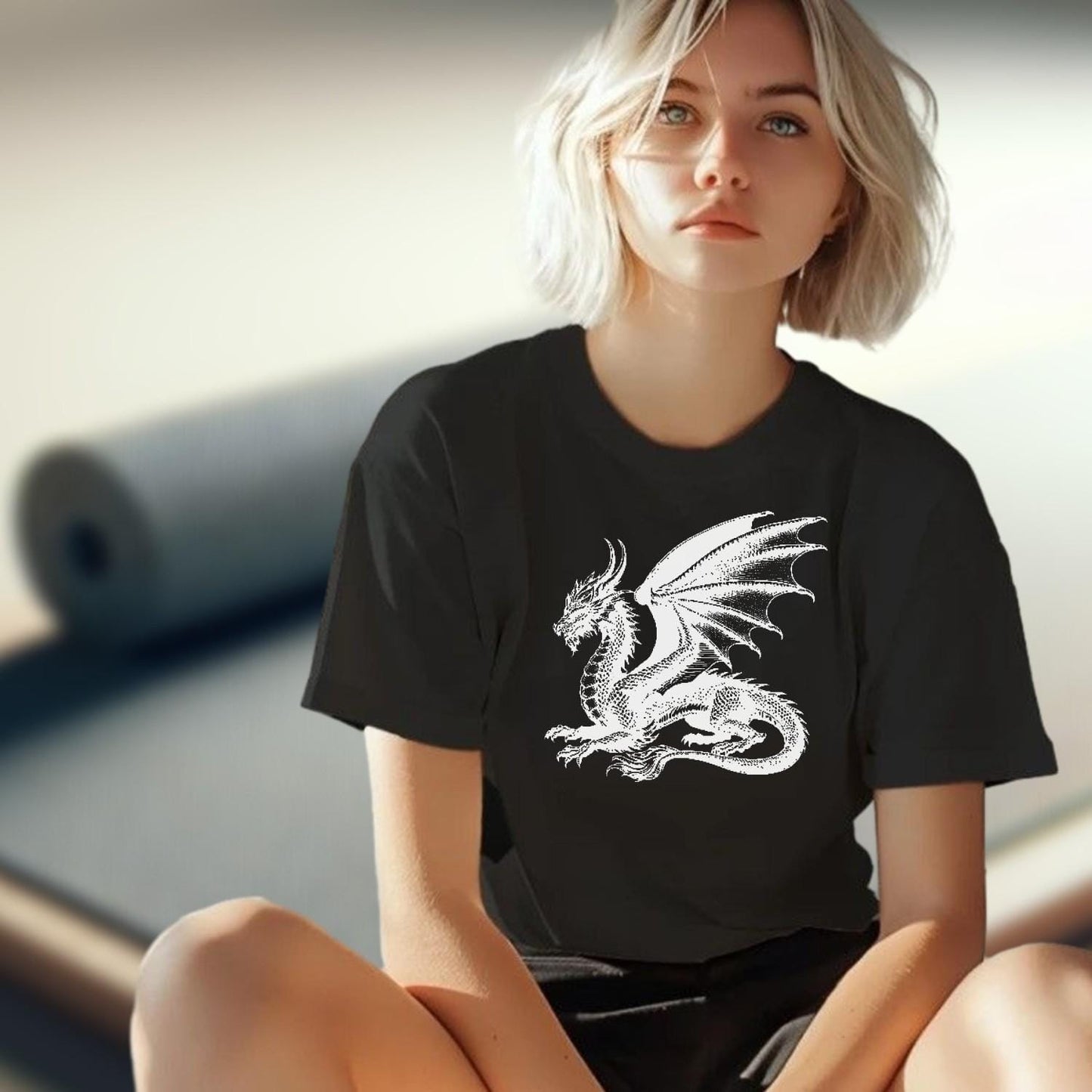 "Epic dragon design T-shirt featuring a fierce graphic, perfect for gym enthusiasts and casual wear, showcasing strength and determination."