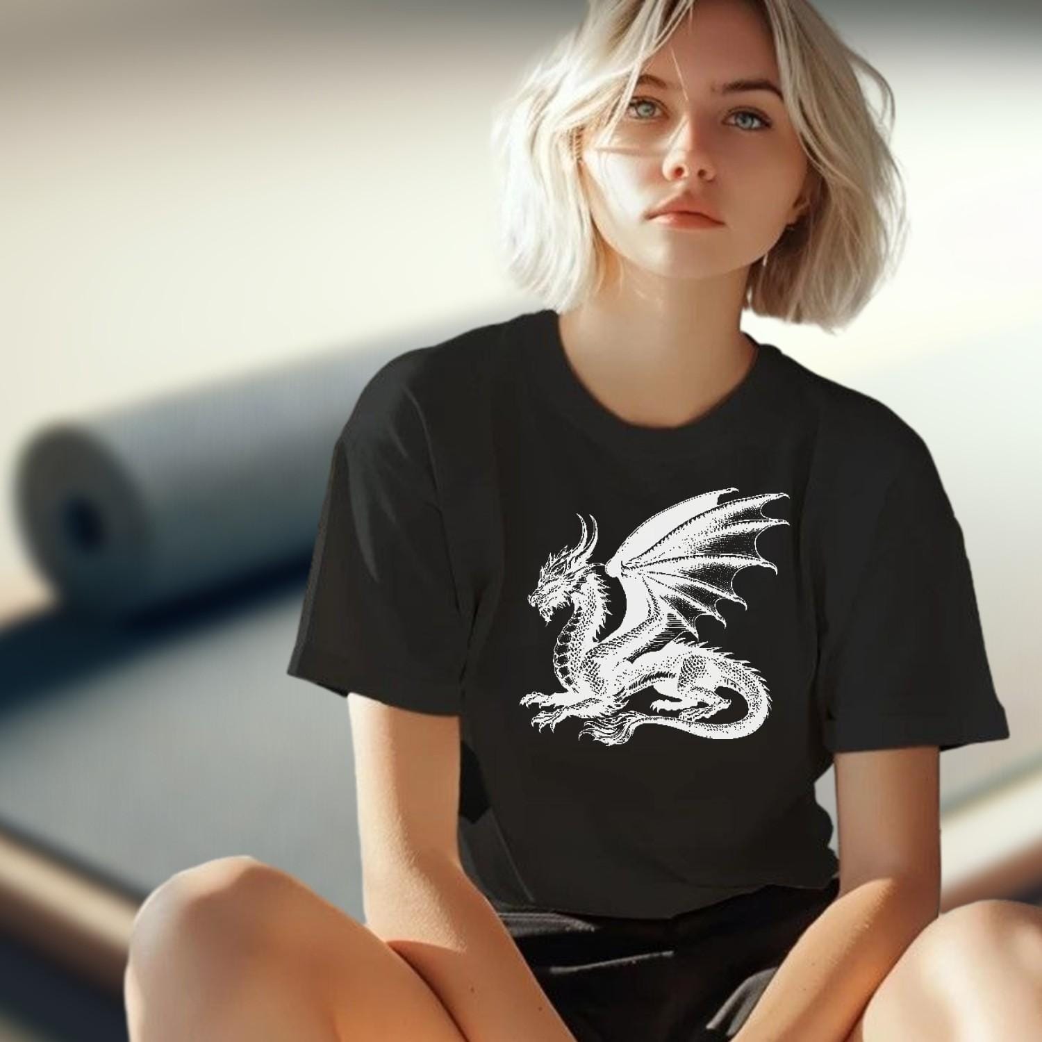 "Epic dragon design T-shirt featuring a fierce graphic, perfect for gym enthusiasts and casual wear, showcasing strength and determination."
