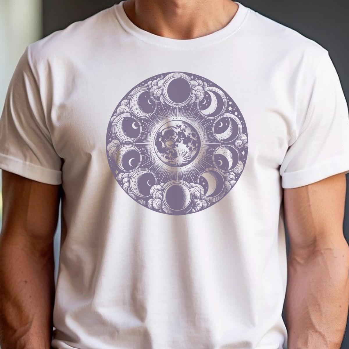 "Stylish Moon Phase T-Shirt for workouts, featuring a celestial design that inspires fitness motivation. Perfect for yoga and running."