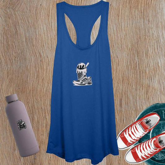 Alt text: "Vibrant Women's Tank Top featuring playful ice cream and sneaker graphic, perfect for gym sessions or casual outings, showcasing unique athletic style."